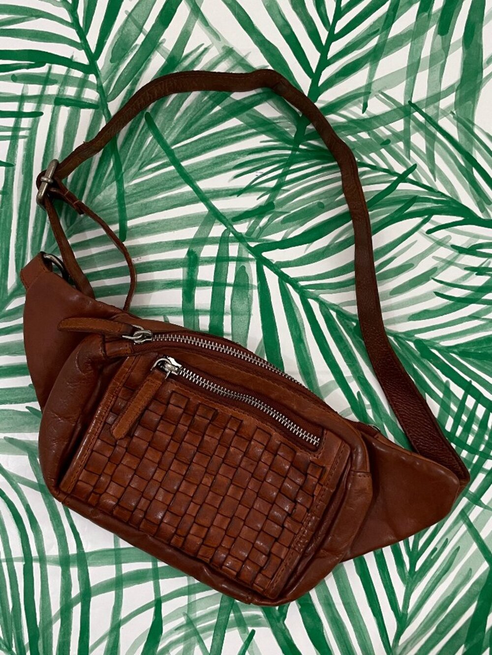 Vilenca Holland Cognac Brown Woven Leather Adjustable Sling Bag